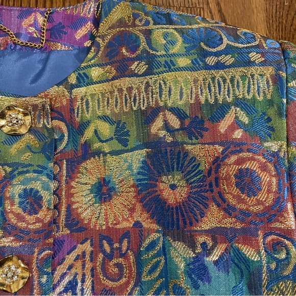 Doncaster Vintage Purple Blue Metallic Gold Blazer Size 6 - Picture 3 of 9